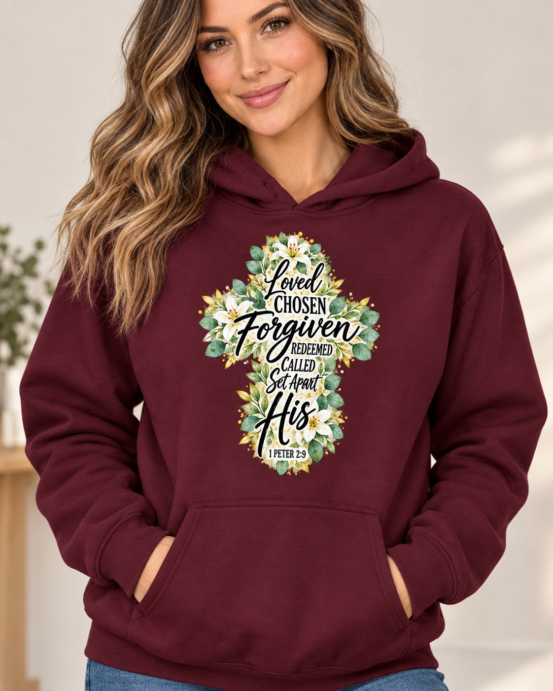 Loved Chosen Forgiven Cross Hoodie