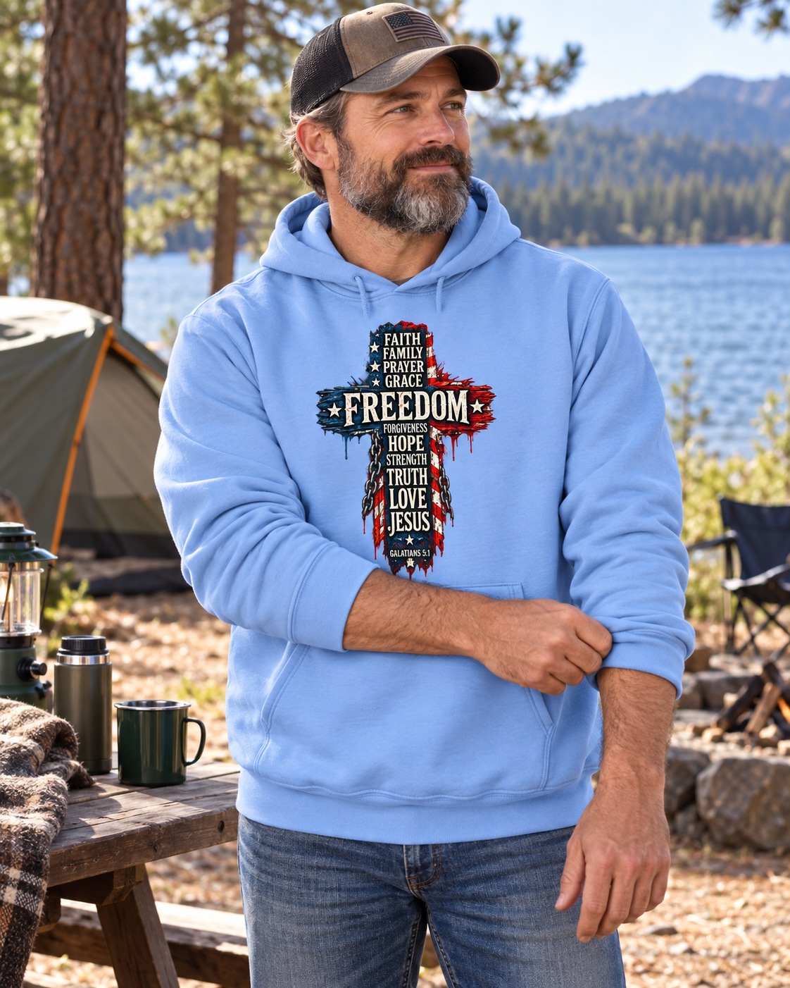 Freedom Faith Family Cross Hoodie