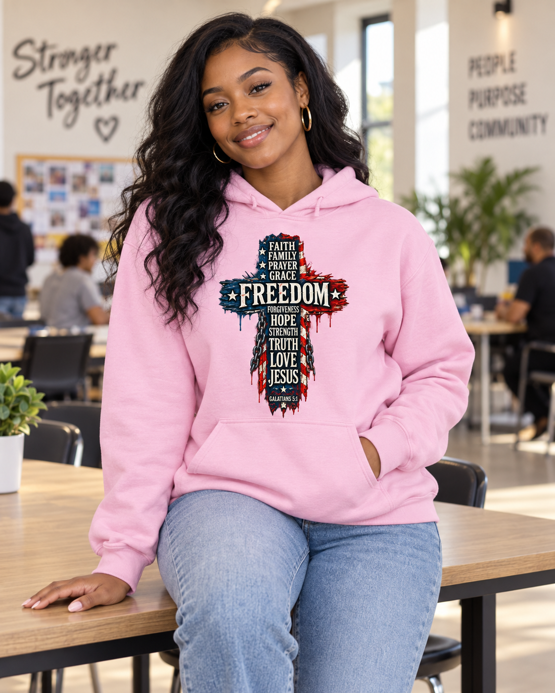 Freedom Faith Family Cross Hoodie