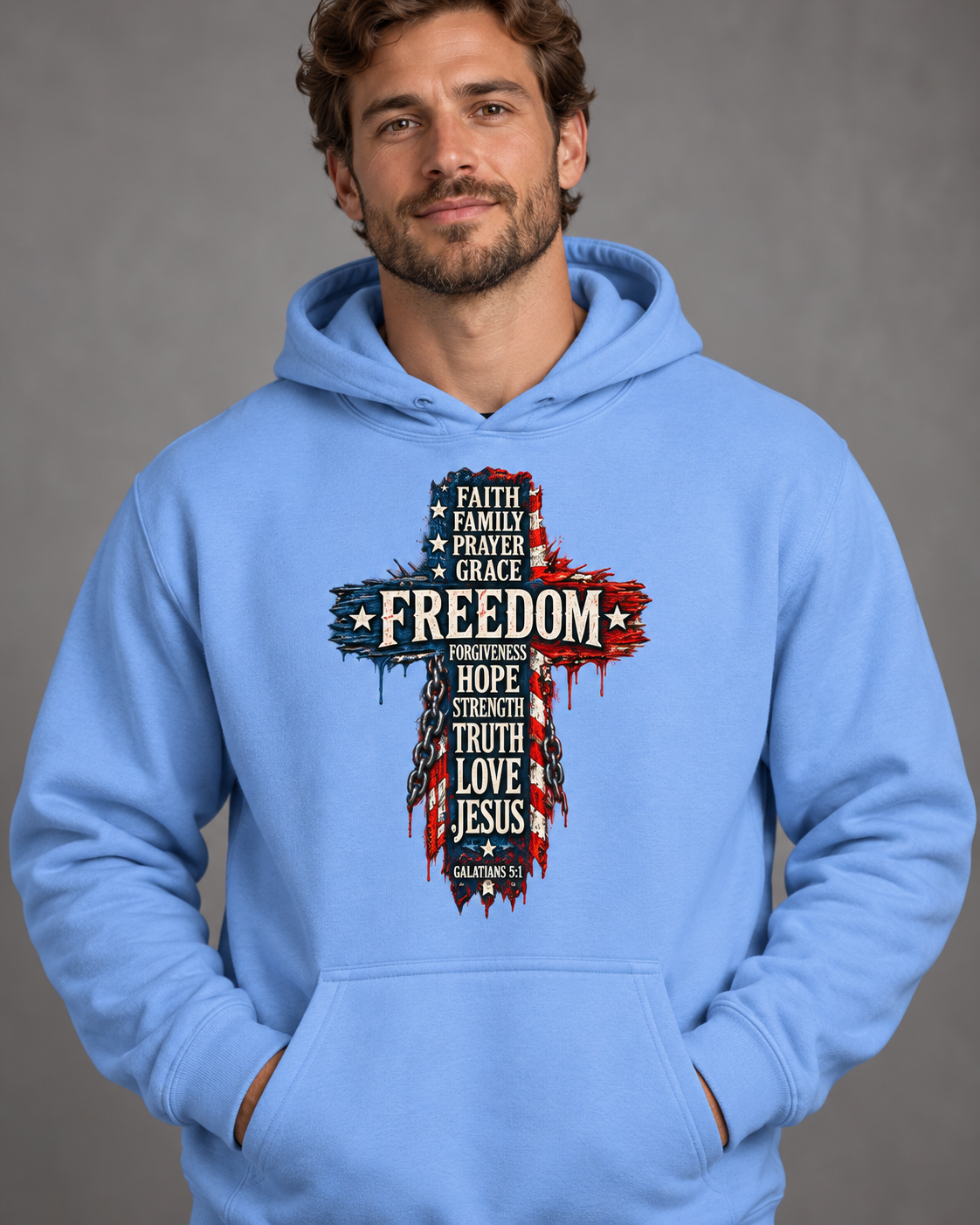 Freedom Faith Family Cross Hoodie