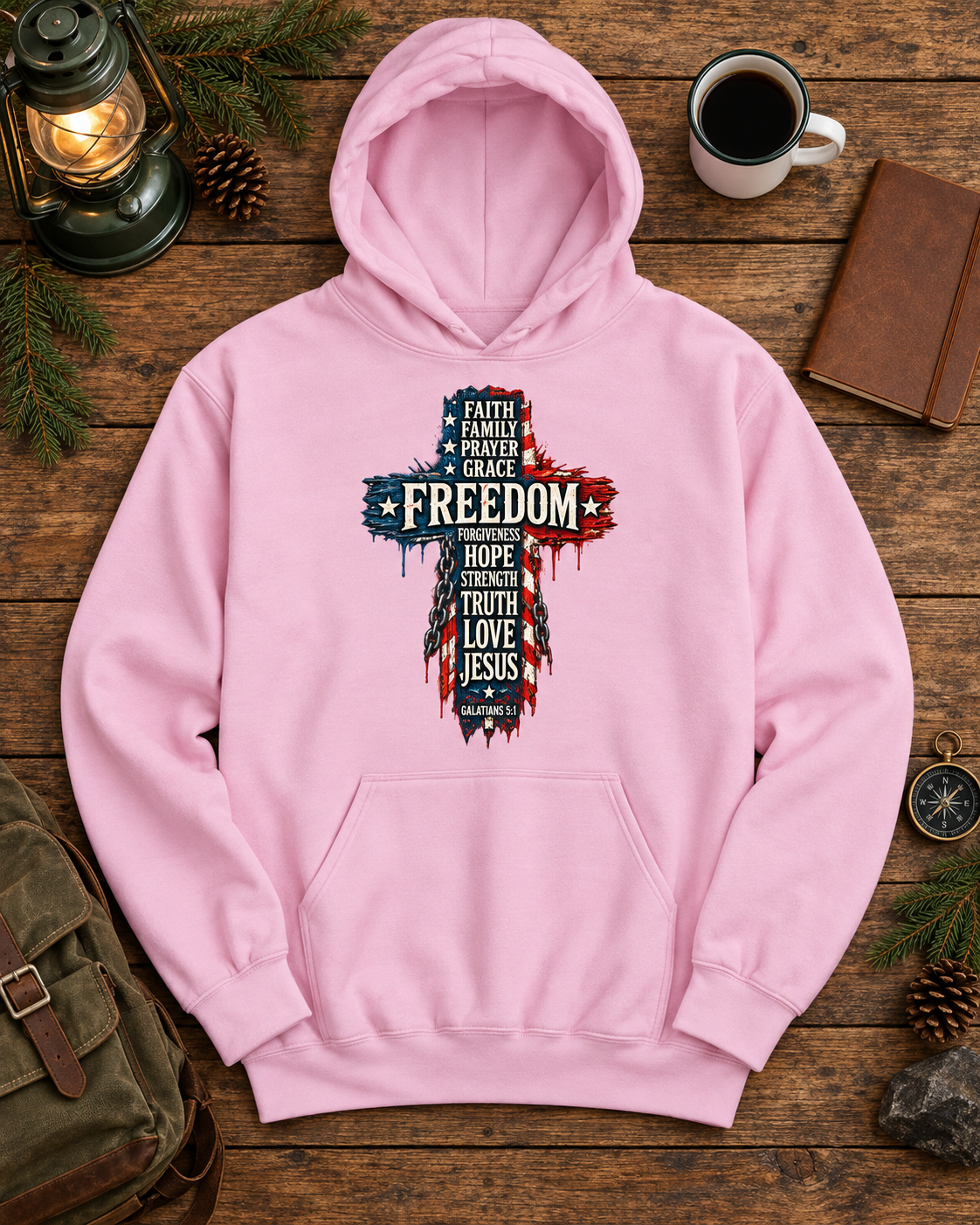 Freedom Faith Family Cross Hoodie