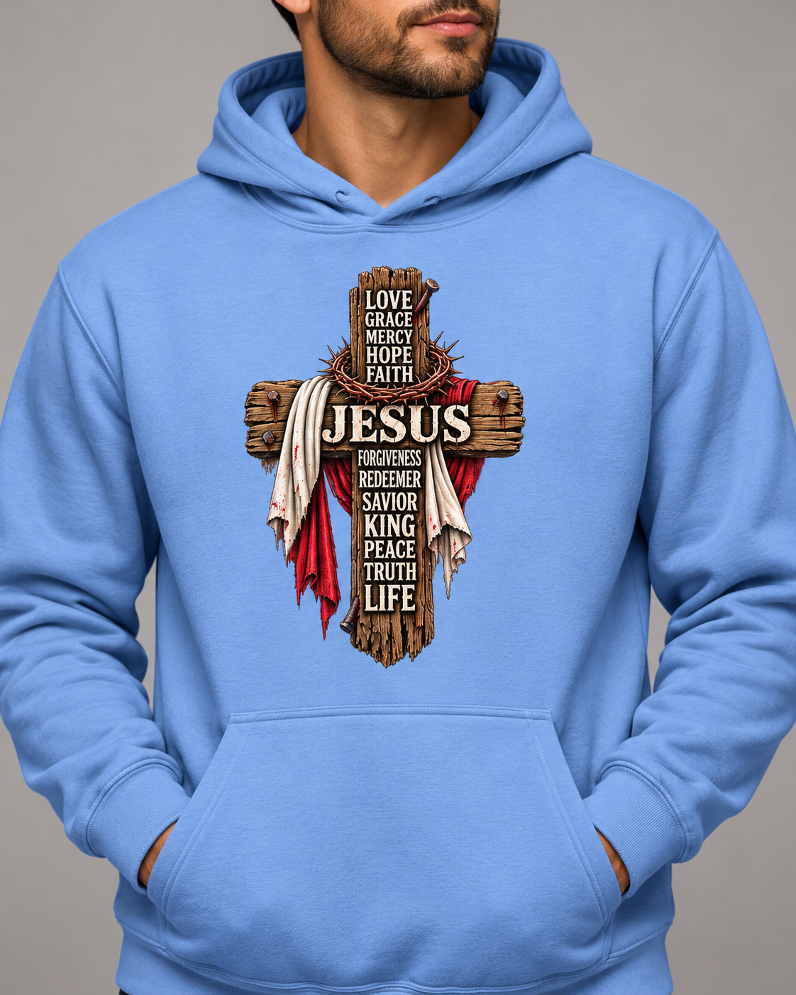 Love Grace Mercy Cross Hoodie