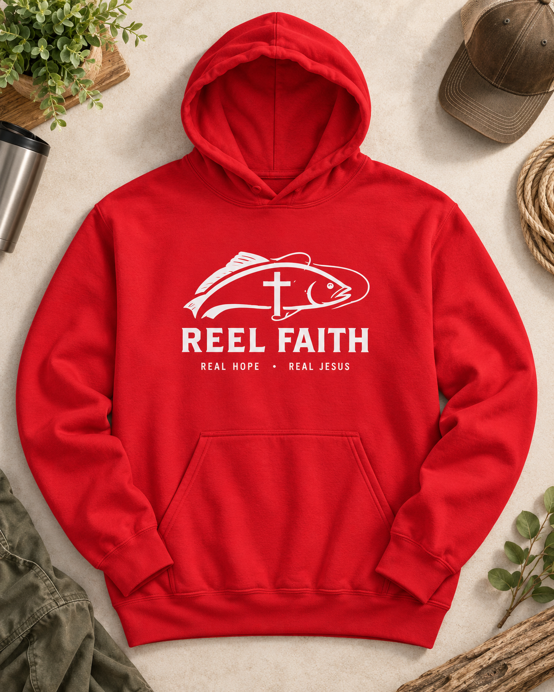 Reel Faith Hoodie — Christian Fishing Sweatshirt